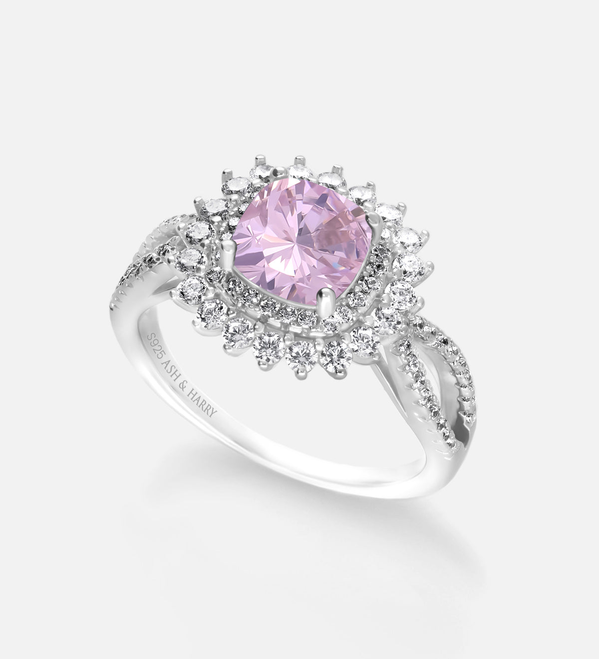 La Rosélle Crown Ring in 925 Silver with High Quality Simulated White and Pink Diamonds - Ash & Harry