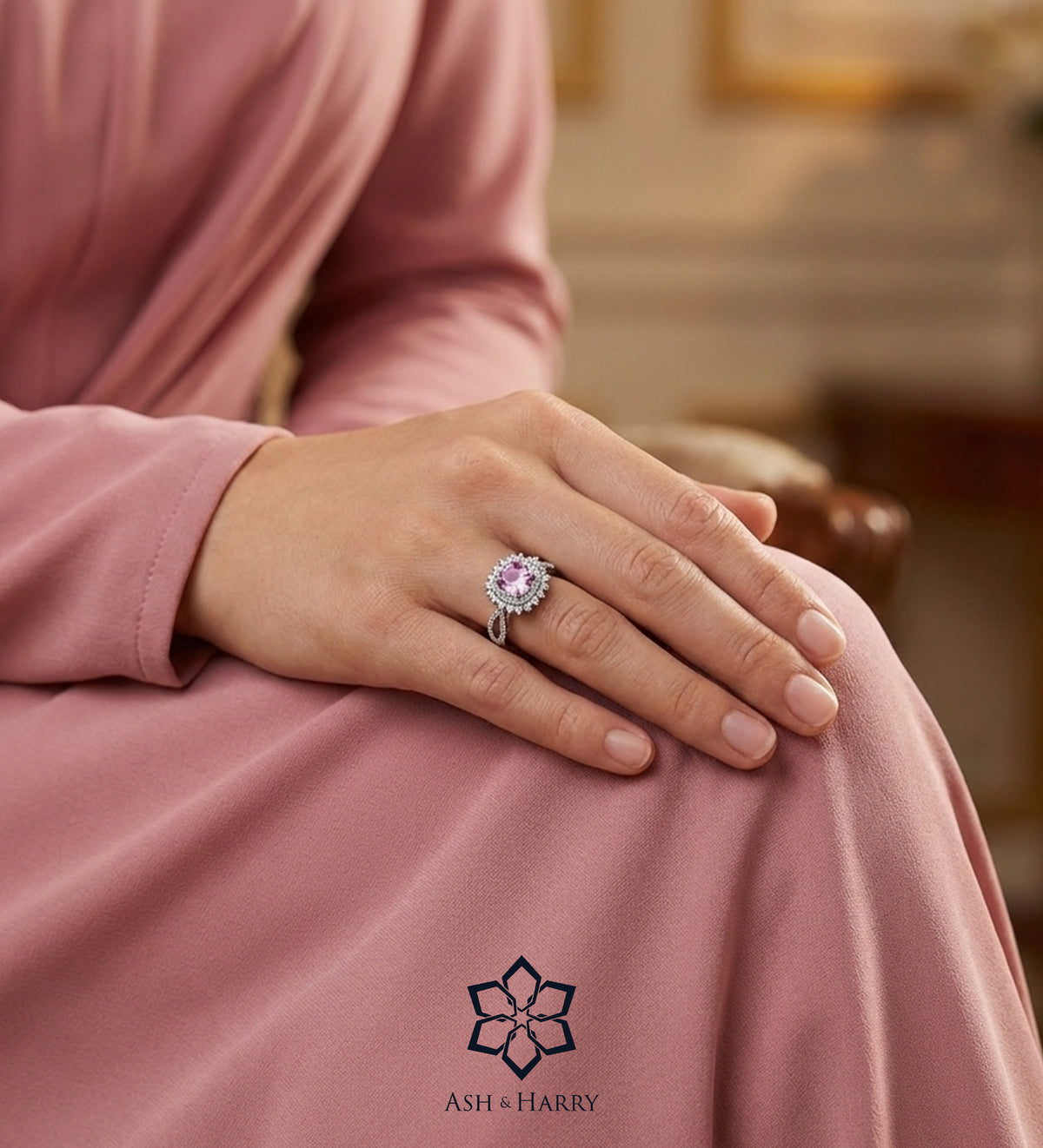 La Rosélle Crown Ring in 925 Silver with High Quality Simulated White and Pink Diamonds - Ash & Harry