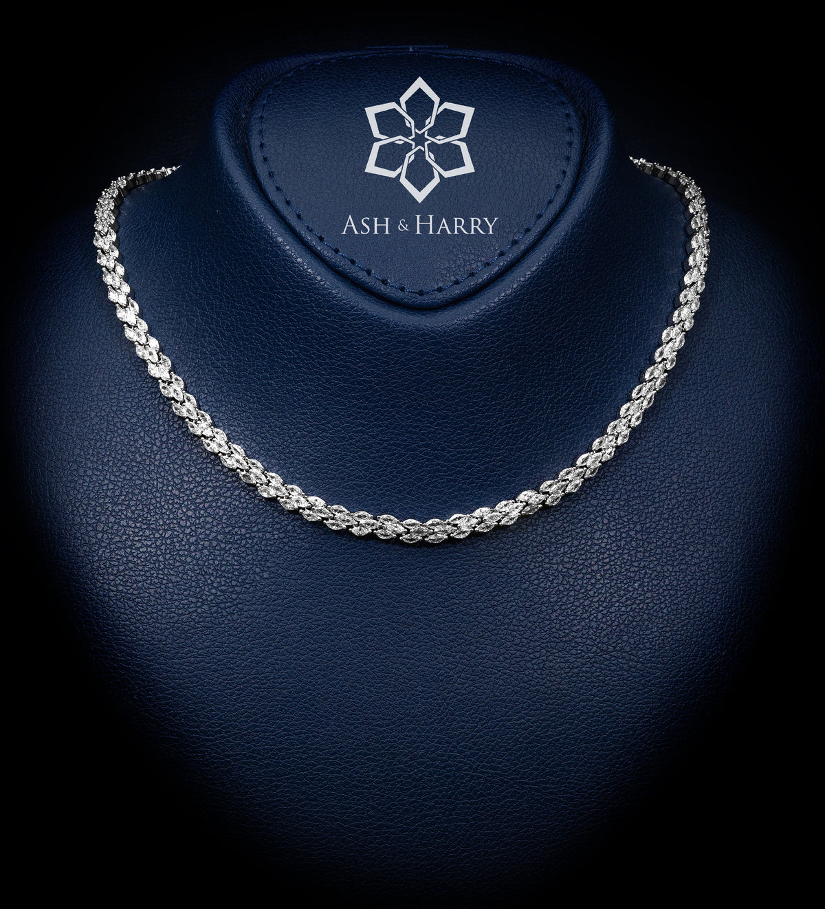 Layan White Wheat - Link Full Set with Brilliant - Cut Simulated Diamonds in Rhodium Plated Finish - Ash & Harry