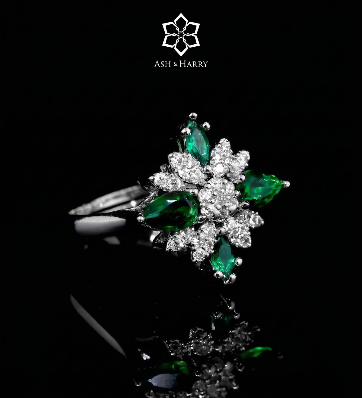 Layla Emerald Green Luxury Bridal Full Set in High Quality Simulated Diamonds Rhodium Plated - Ash & Harry