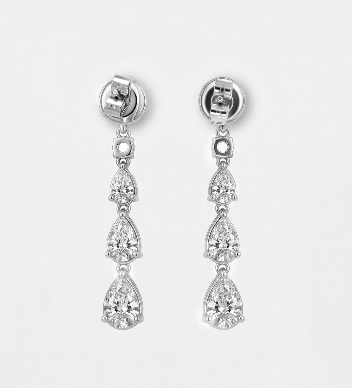 Linear Pear Drop Earrings with High Quality Simulated Diamonds In 925 Silver - Ash & Harry
