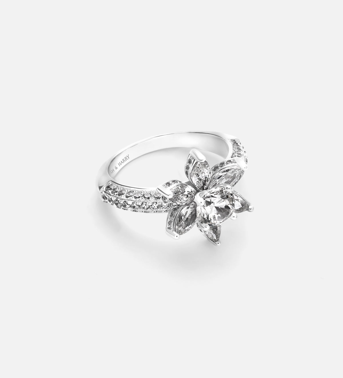 Lotus Cluster Ring in High Quality Certified Lab Crafted Stones In 925 Silver - Ash & Harry