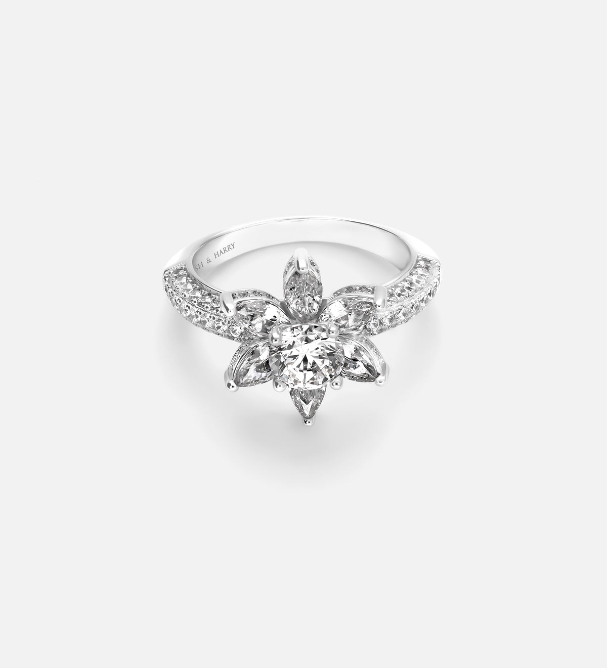 Lotus Cluster Ring in High Quality Certified Lab Crafted Stones In 925 Silver - Ash & Harry