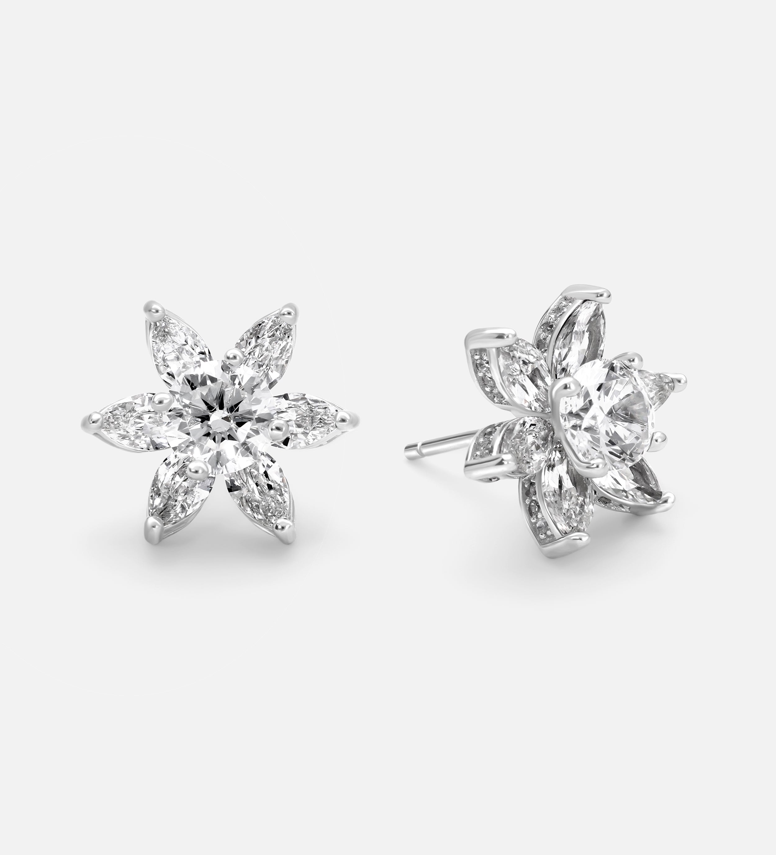Lotus Cluster Studs in High Quality Certified Lab Crafted Stones In 925 Silver - Ash & Harry