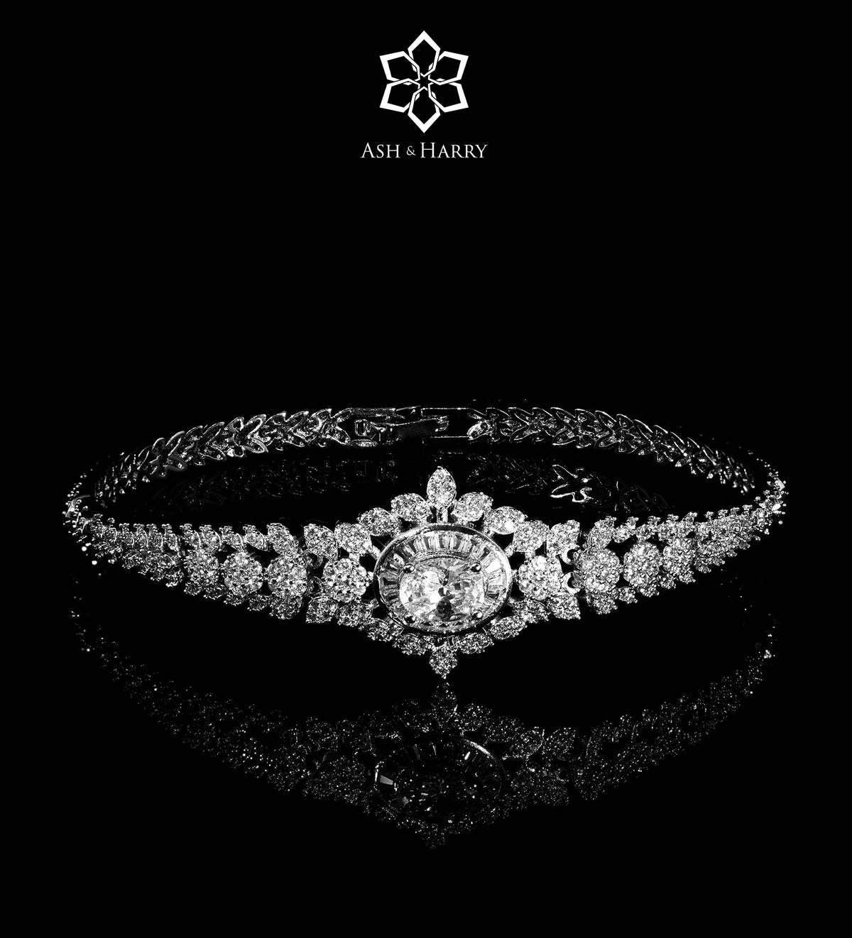 Lujain Signature White Bridal Full Set with High - Quality Simulated Diamonds in Rhodium Plated Finish - Ash & Harry