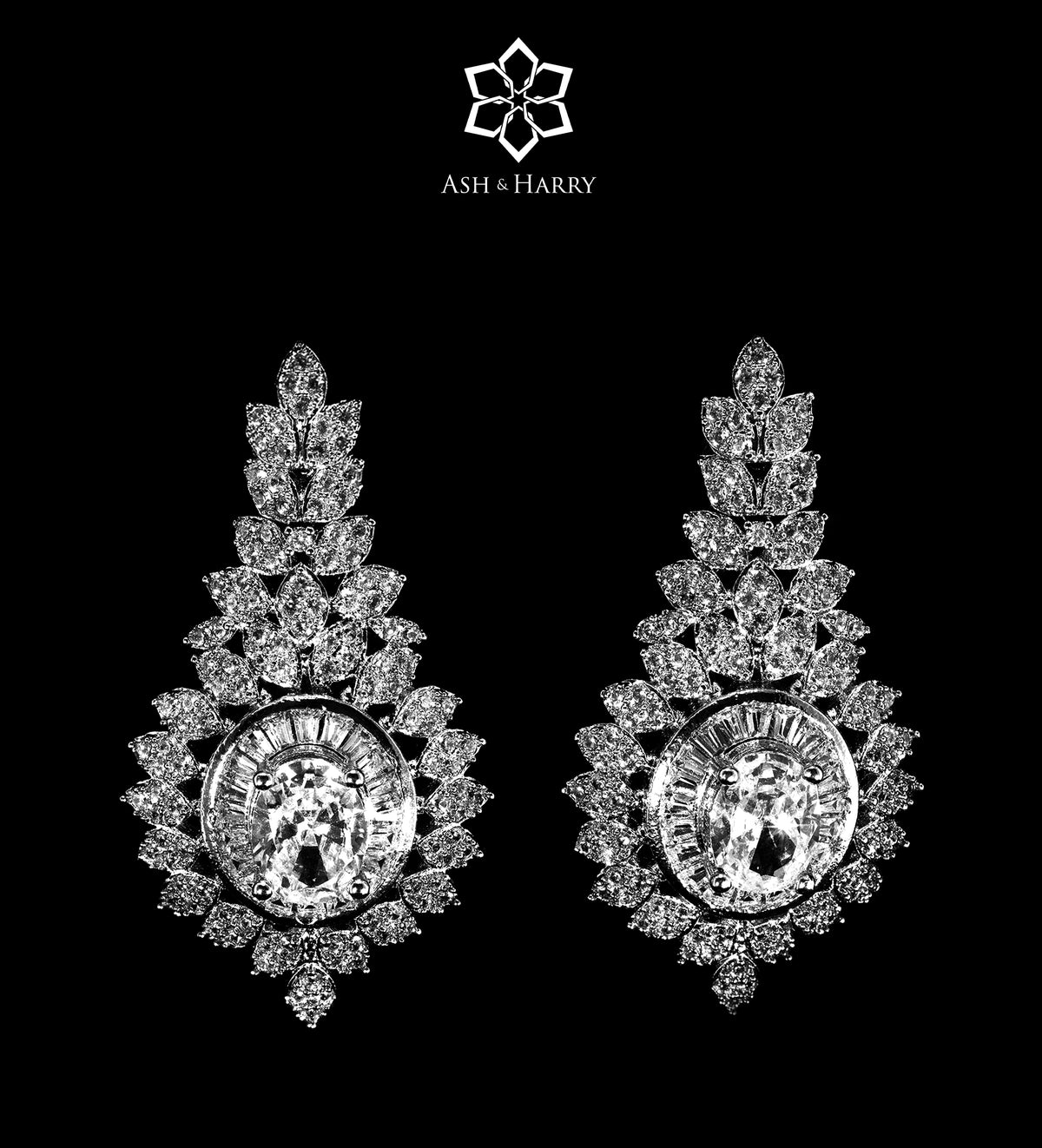 Lujain Signature White Bridal Full Set with High - Quality Simulated Diamonds in Rhodium Plated Finish - Ash & Harry