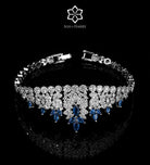 Mahra Royal Blue and White Bridal Full Set with Hand - Set Simulated Sapphires and Diamonds in Rhodium Plated Finish - Ash & Harry