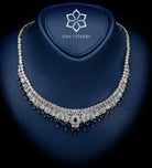 Mahra Royal Blue and White Bridal Full Set with Hand - Set Simulated Sapphires and Diamonds in Rhodium Plated Finish - Ash & Harry