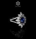 Mahra Royal Blue and White Bridal Full Set with Hand - Set Simulated Sapphires and Diamonds in Rhodium Plated Finish - Ash & Harry