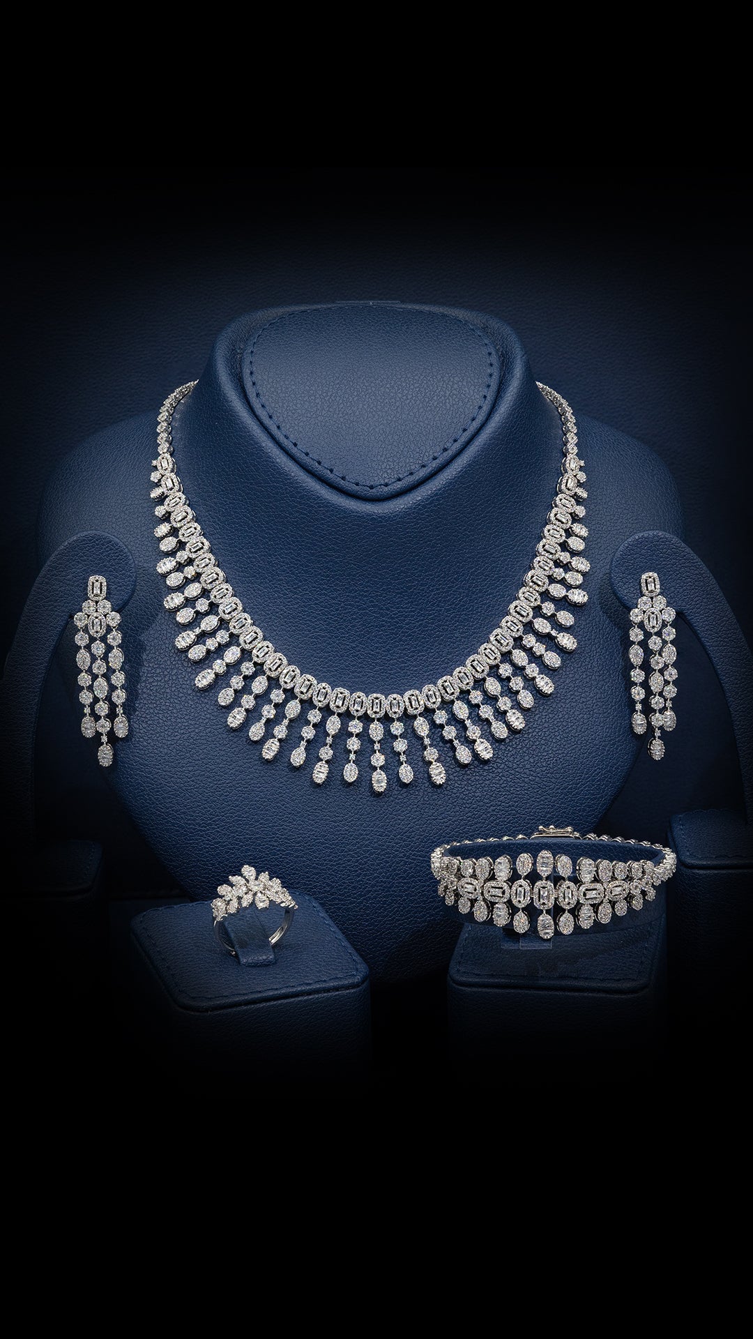Mahsa Royal White Bridal Full Set in Premium Multi - Cut Simulated Diamonds, Mirror - Polished Rhodium - Ash & Harry