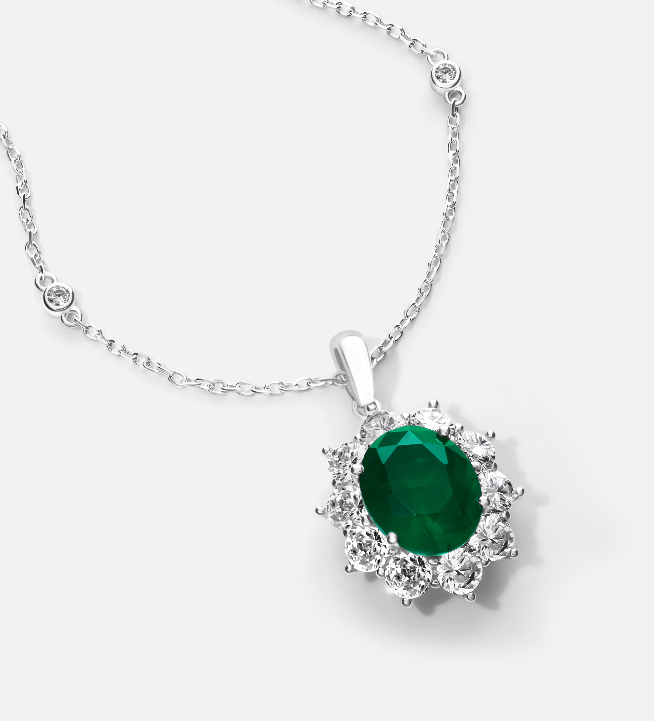 Majestic Emerald Pendant in 925 Silver High Quality Simulated Diamonds and Emerald Stone - Ash & Harry