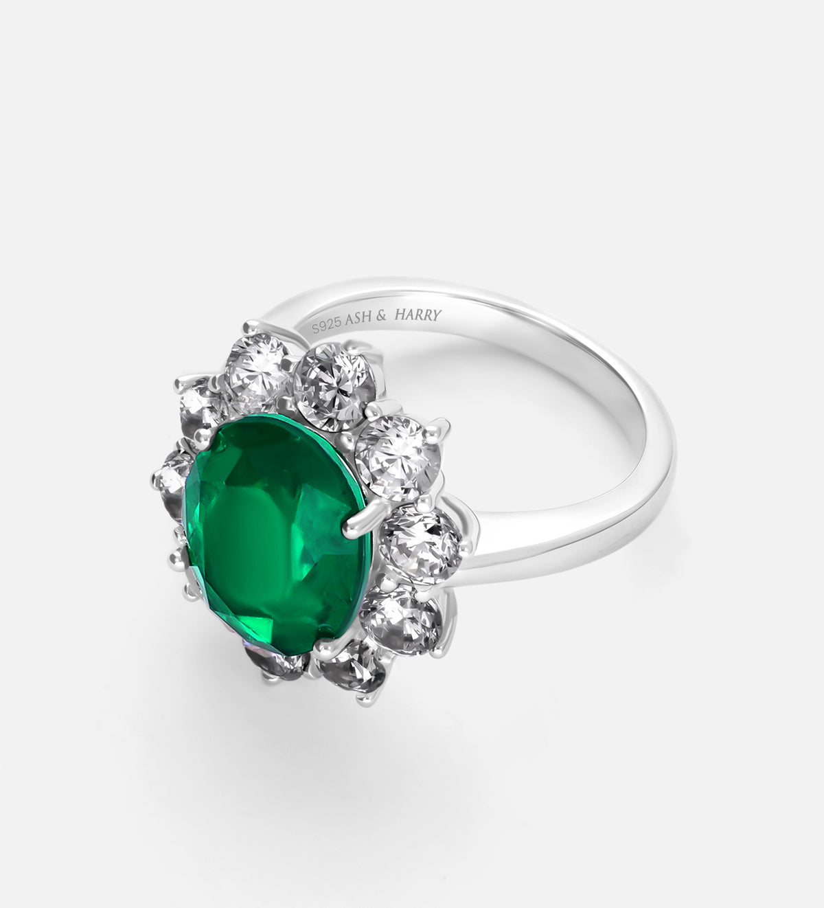 Majestic Emerald Ring in 925 Silver High Quality Simulated Diamonds and Emerald Stone - Ash & Harry