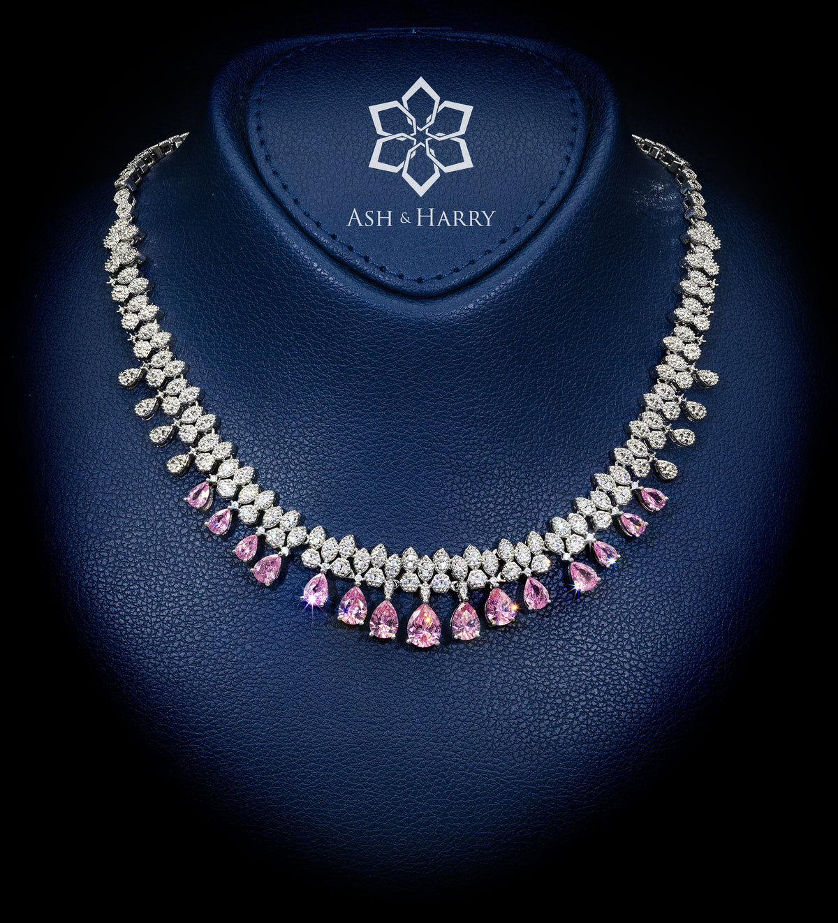 Tuscany Royal Pink Bridal Full Set with Hand - Set Simulated Diamonds, Rhodium Plated - Ash & Harry