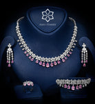 Tuscany Royal Pink Bridal Full Set with Hand - Set Simulated Diamonds, Rhodium Plated - Ash & Harry