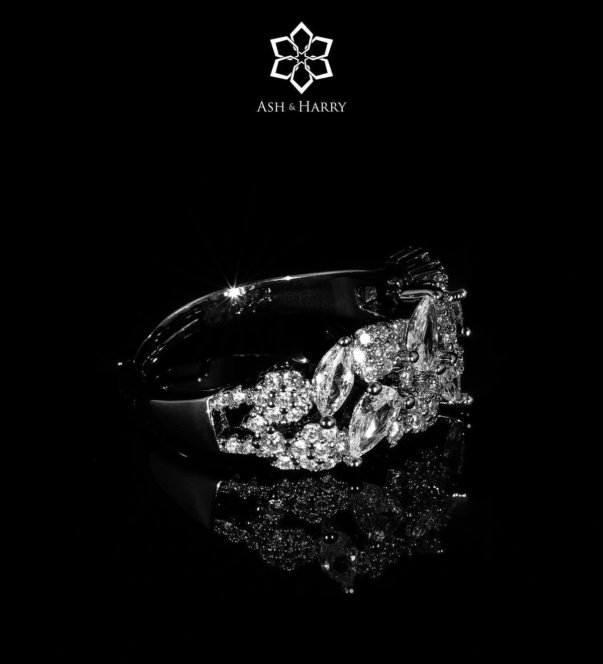 Tuscany Royal White Bridal Full Set with Hand - Set Simulated Diamonds, Rhodium Plated - Ash & Harry