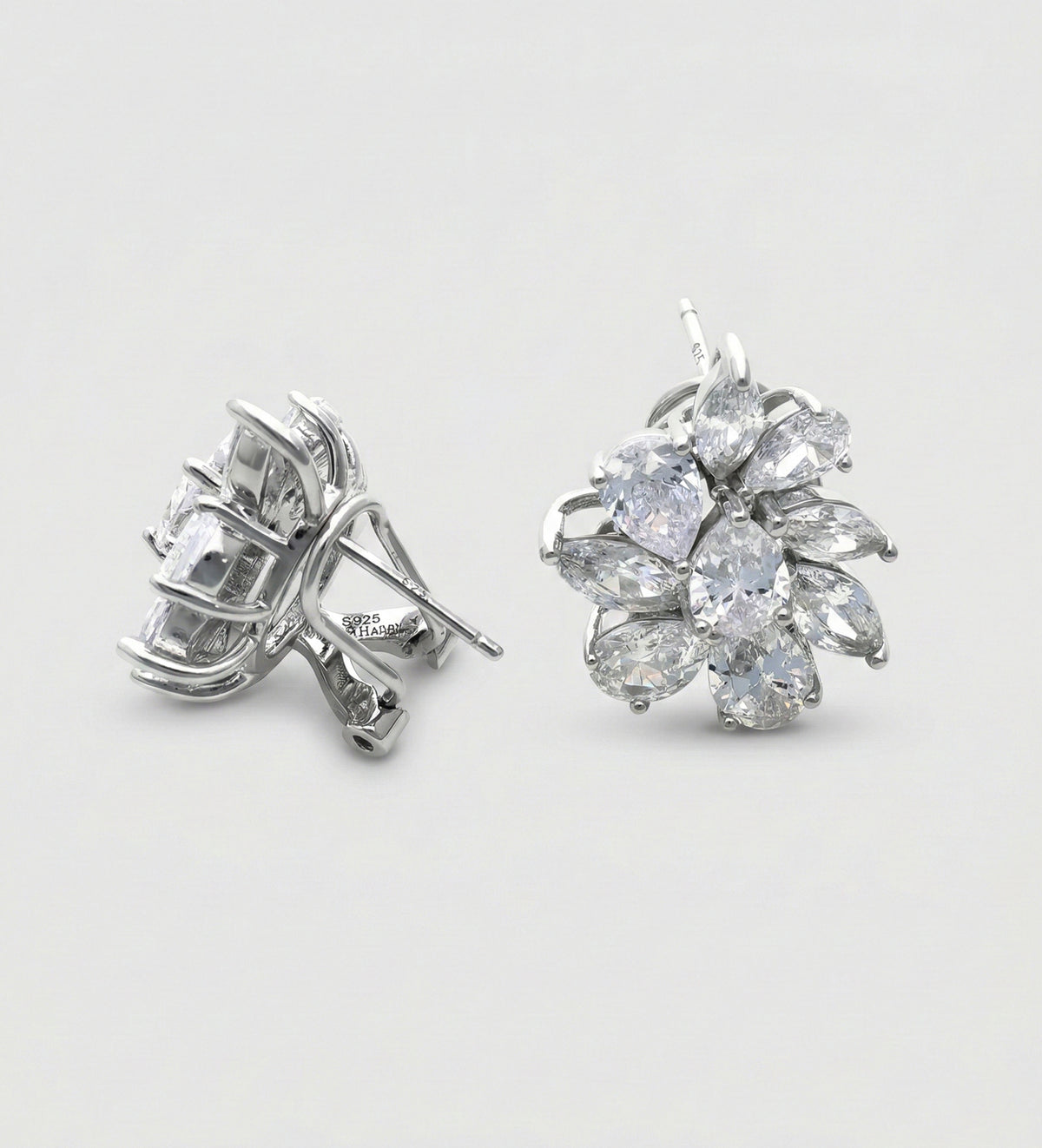 Marquise Cluster Earrings in 925 Silver with High - Quality White Simulated Diamonds - Ash & Harry