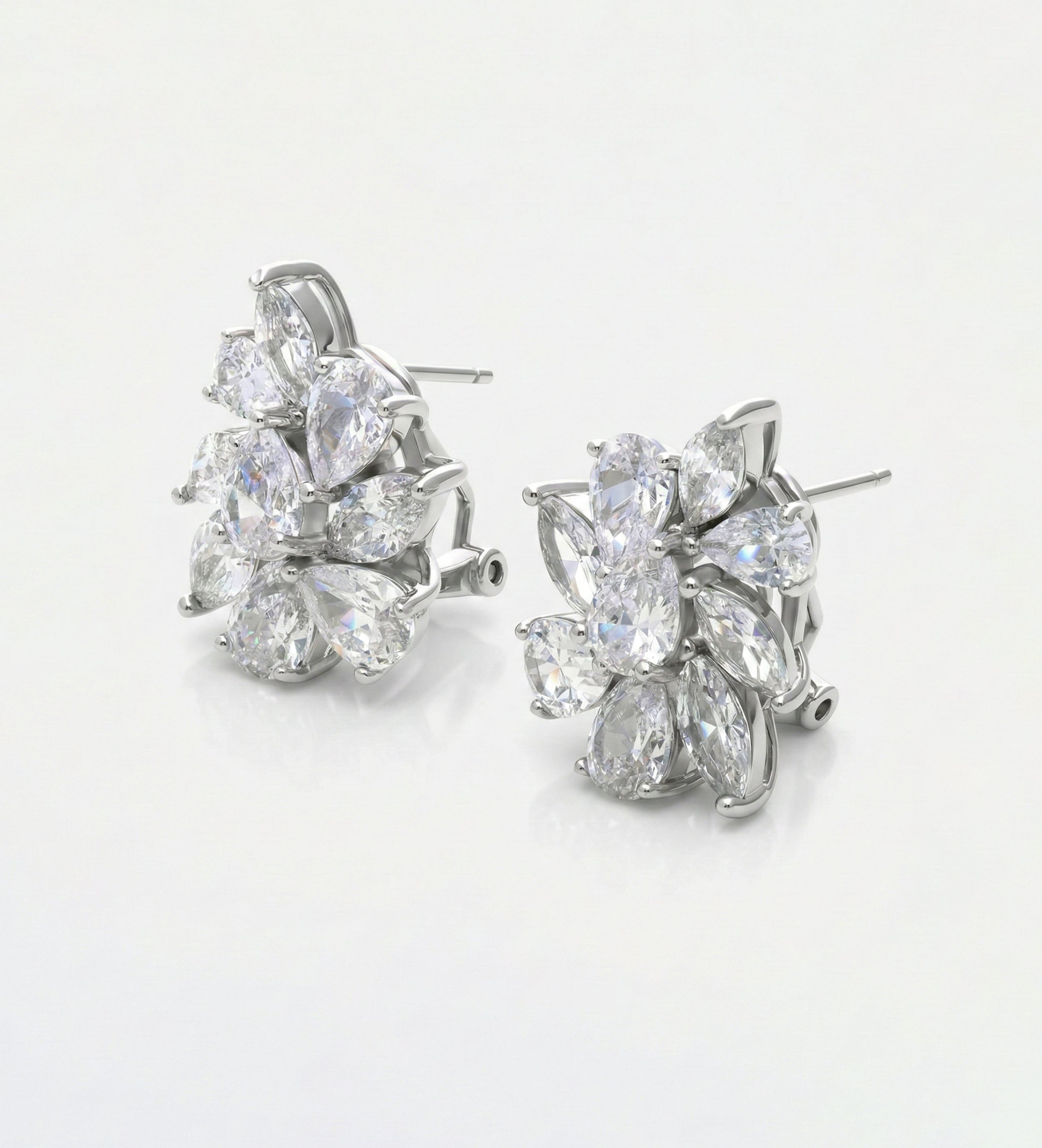 Marquise Cluster Earrings in 925 Silver with High - Quality White Simulated Diamonds - Ash & Harry