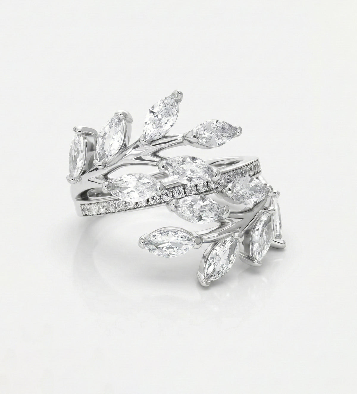 Marquise Laurel Wrap Ring in 925 Silver with High - Quality White Simulated Diamonds - Ash & Harry