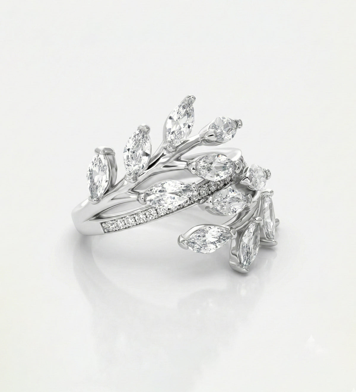 Marquise Laurel Wrap Ring in 925 Silver with High - Quality White Simulated Diamonds - Ash & Harry