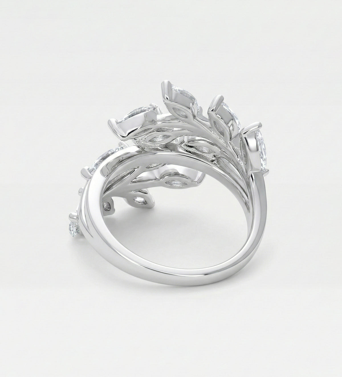 Marquise Laurel Wrap Ring in 925 Silver with High - Quality White Simulated Diamonds - Ash & Harry