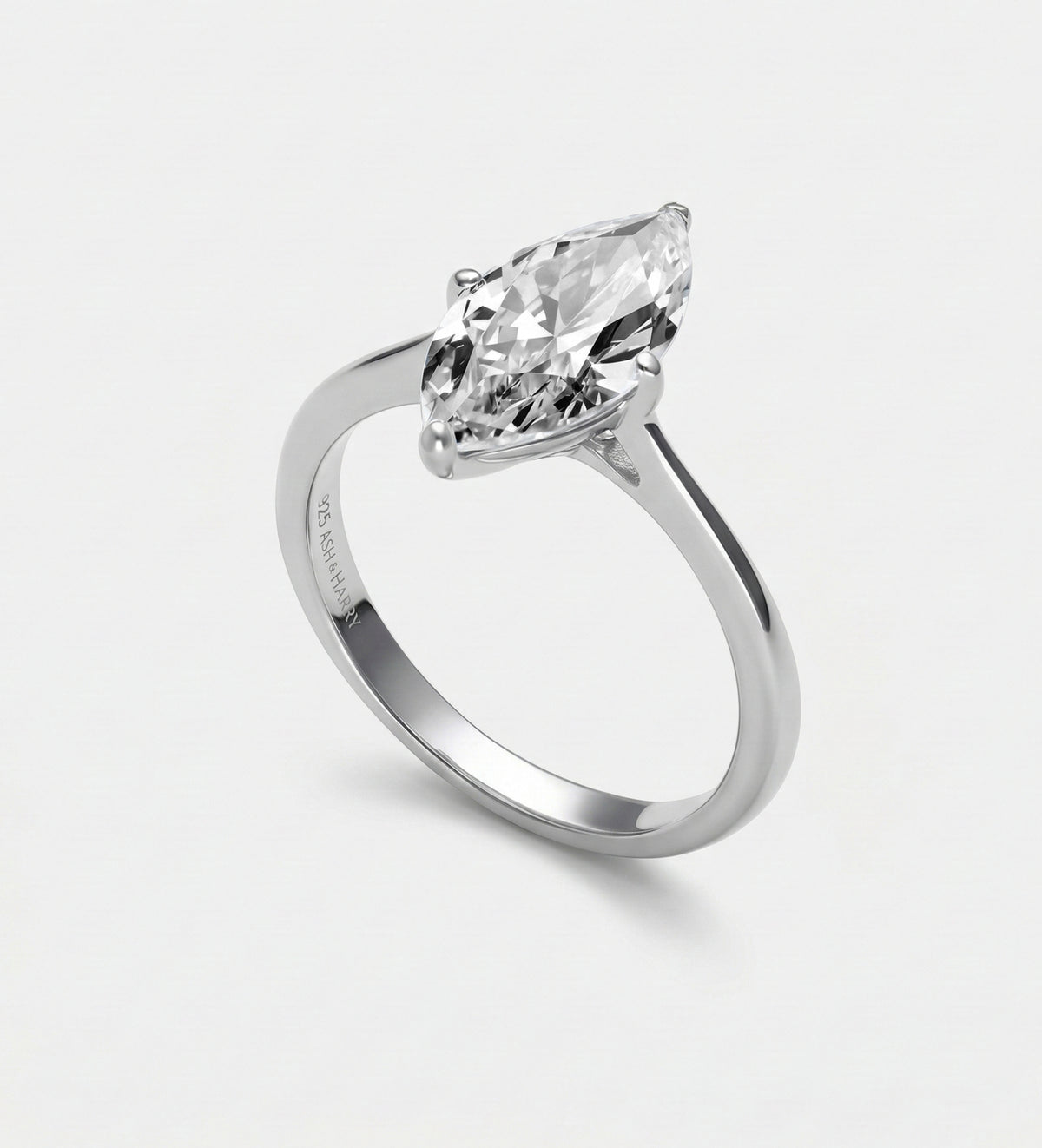 Marquise Solitaire Ring in 925 Silver with High - Quality White Simulated Diamond - Ash & Harry