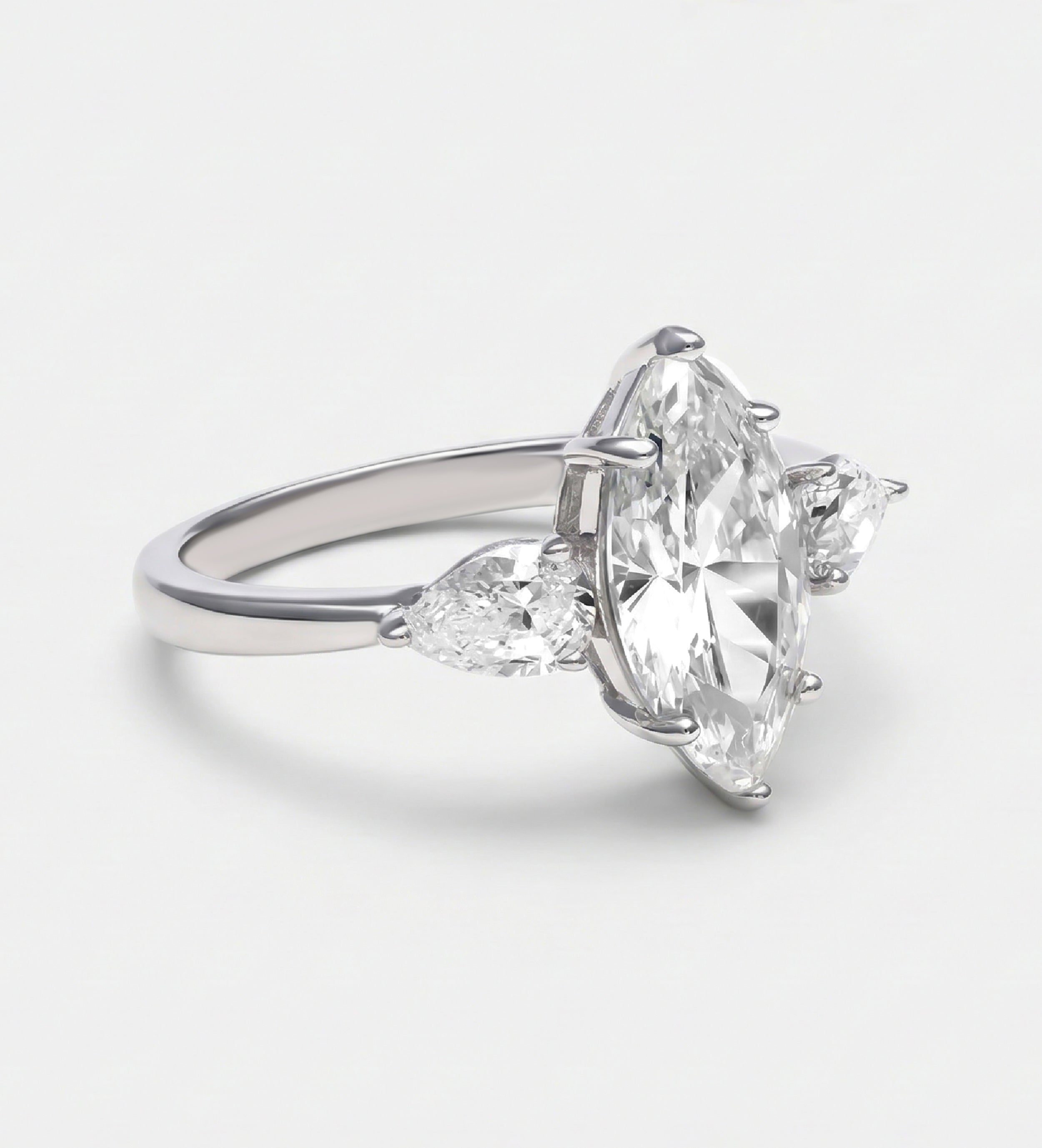 Marquise Trilogy Ring in 925 Silver with High - Quality White Simulated Diamonds - Ash & Harry