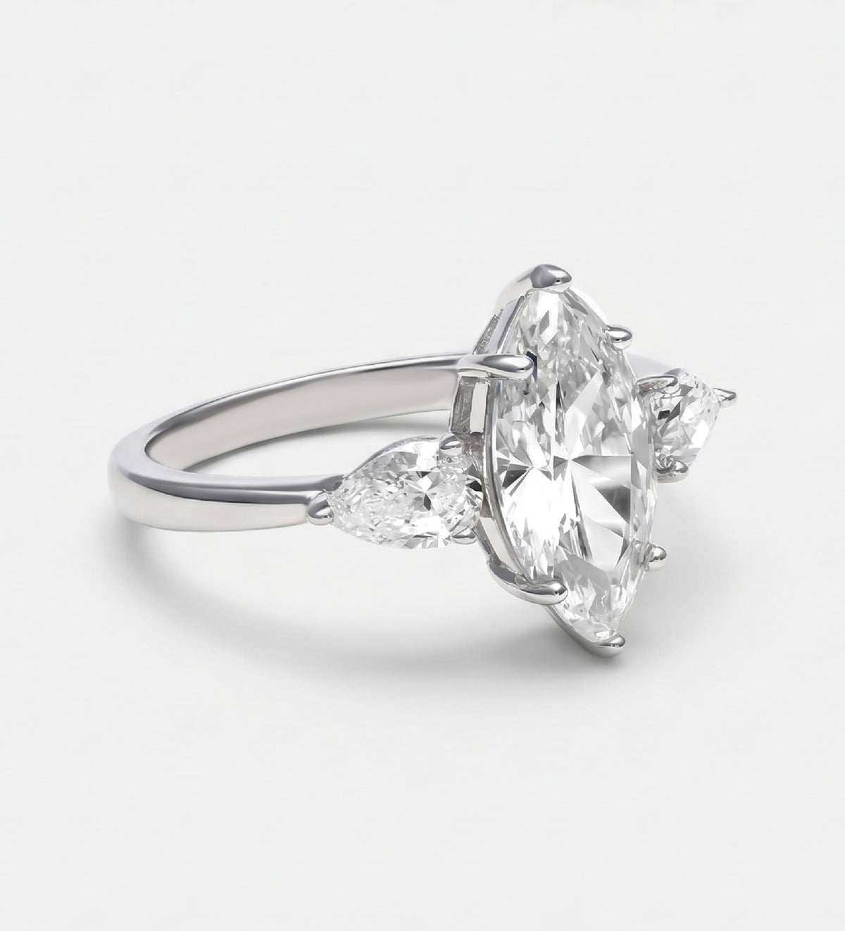 Marquise Trilogy Ring in 925 Silver with High - Quality White Simulated Diamonds - Ash & Harry