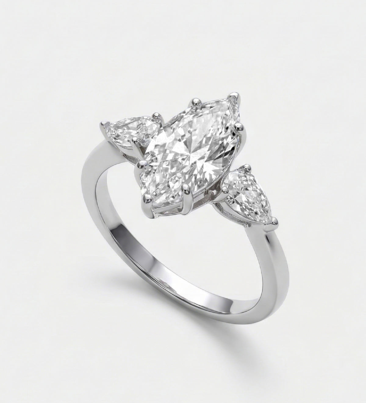 Marquise Trilogy Ring in 925 Silver with High - Quality White Simulated Diamonds - Ash & Harry