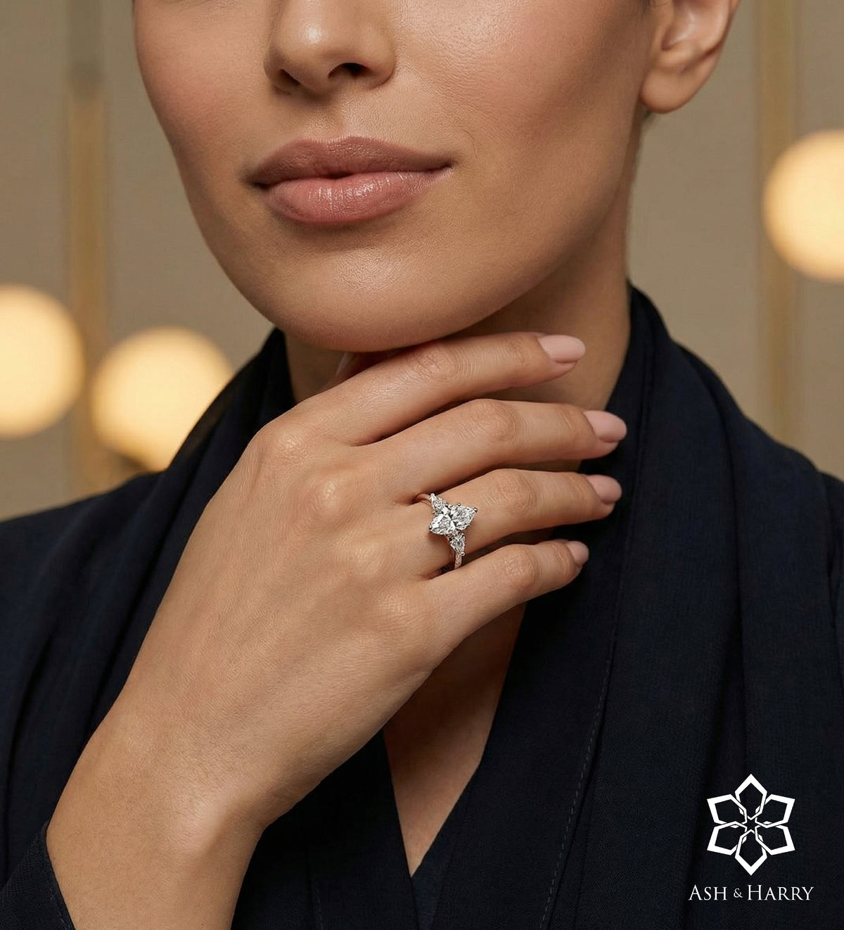 Marquise Trilogy Ring in 925 Silver with High - Quality White Simulated Diamonds - Ash & Harry