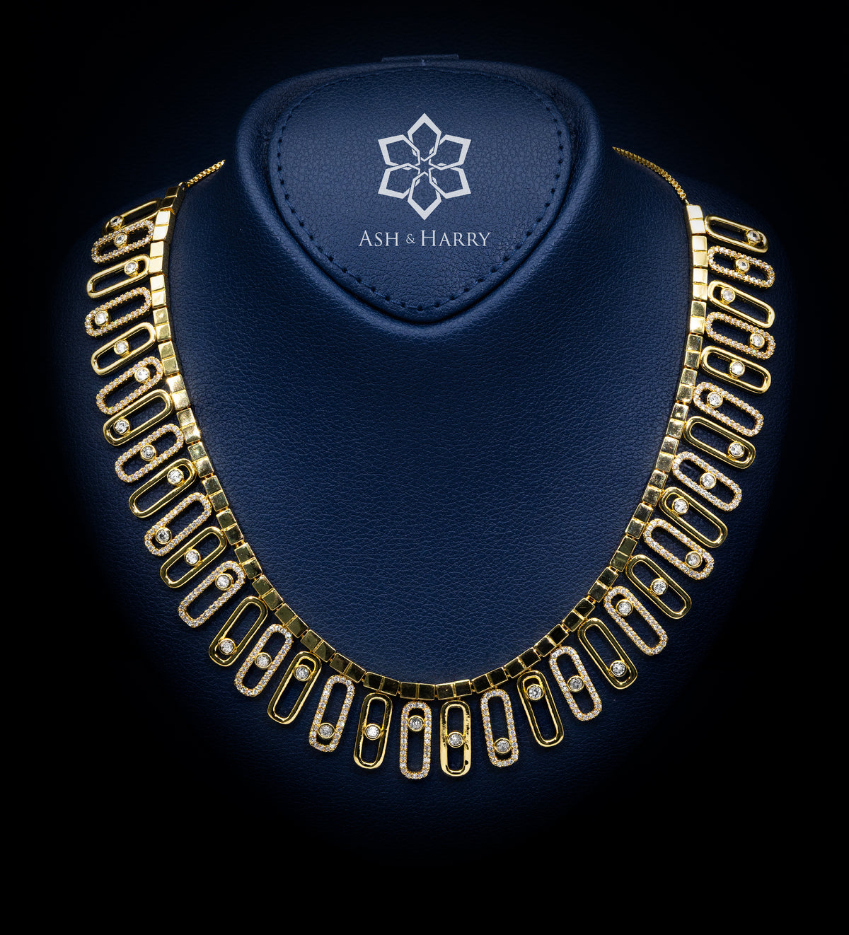 Nefra Gilded Collar Set in High Quality Simulated Diamonds Rhodium Plated - Ash & Harry
