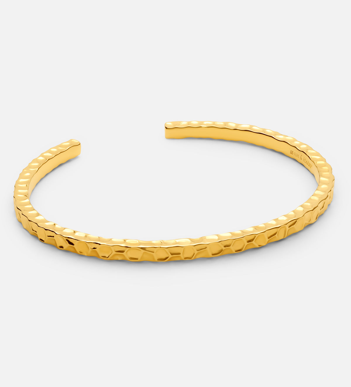 Artisan Hammered Cuff Bracelet in 18k Gold Plating on 925 Silver - Ash & Harry