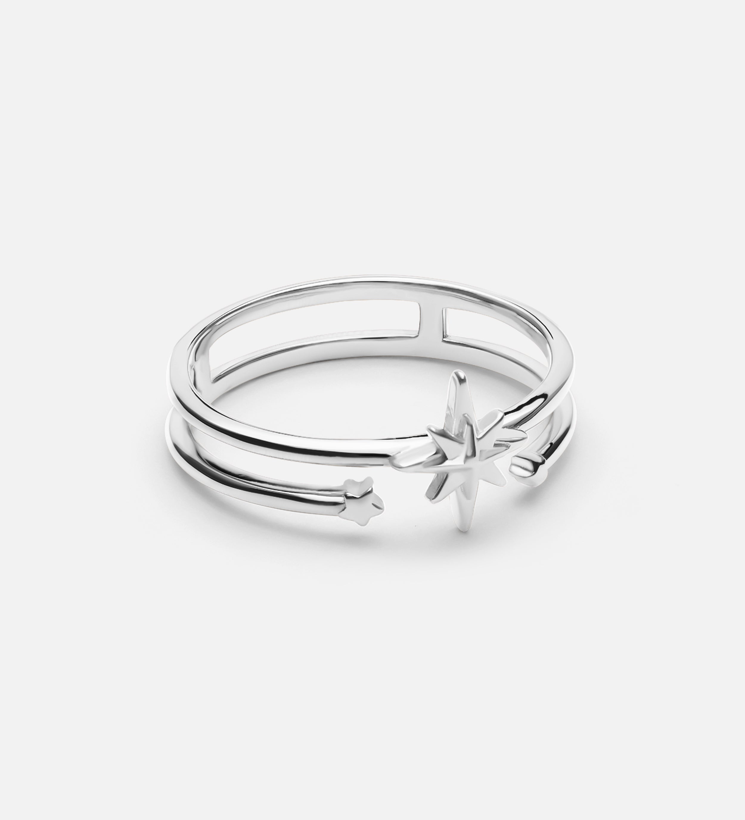 Double Band Starburst Ring in Silver