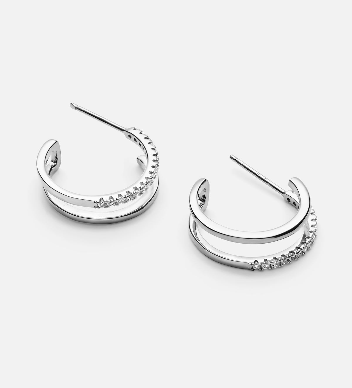 Double Huggie Earrings in Rhodium Plating on 925 Silver - Ash & Harry