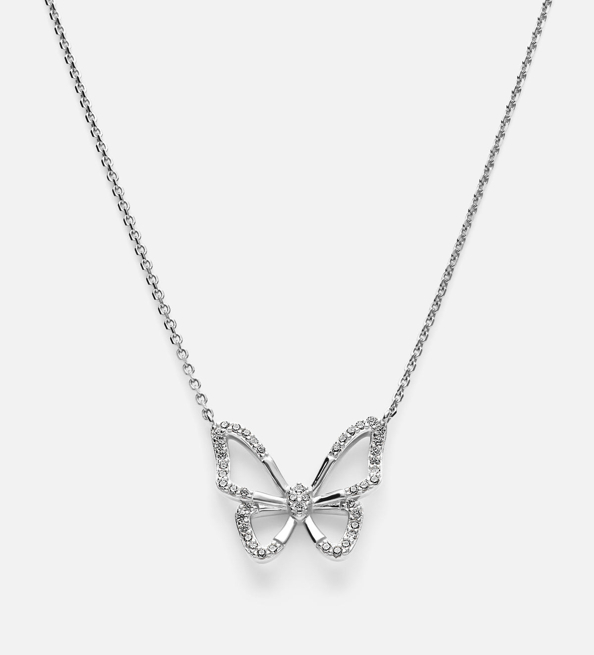 Pave Butterfly Silhouette Necklace in Rhodium Plating on 925 Silver - Ash & Harry