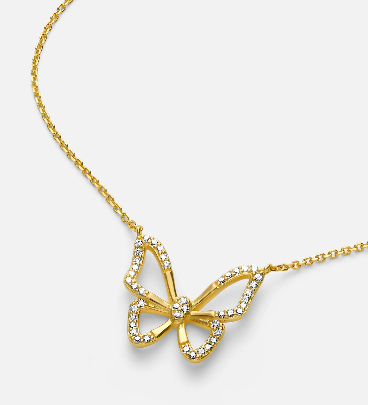 Pave Butterfly Silhouette Necklace in 18k Gold Plating on 925 Silver - Ash & Harry