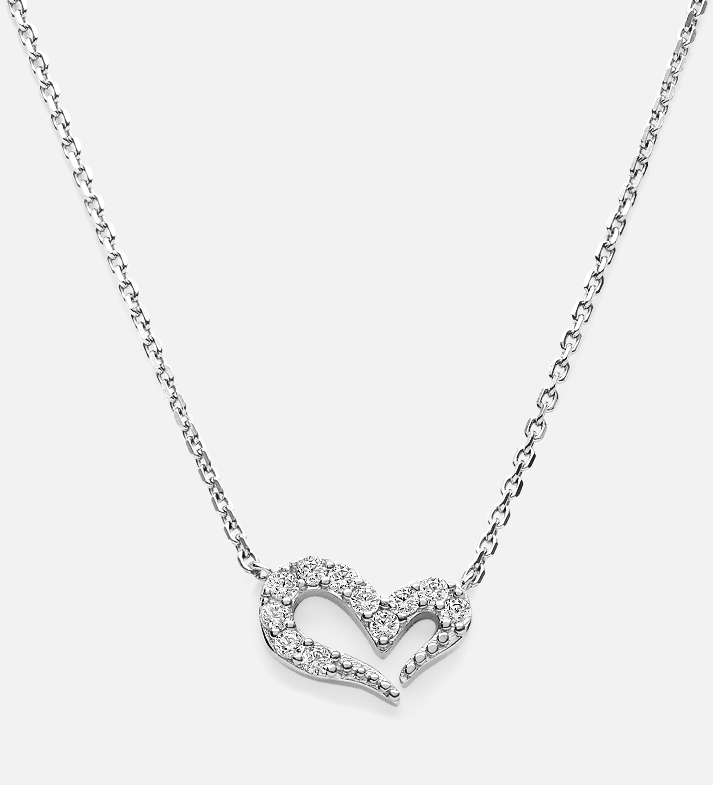 Pave Heart Silhouette Necklace in Rhodium Plating on 925 Silver - Ash & Harry
