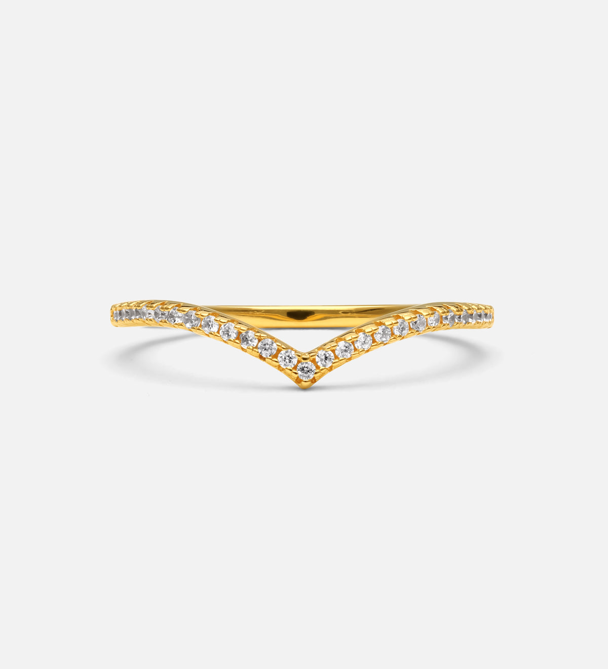 Pave Wishbone Ring in 18k Gold Plating on 925 Silver - Ash & Harry