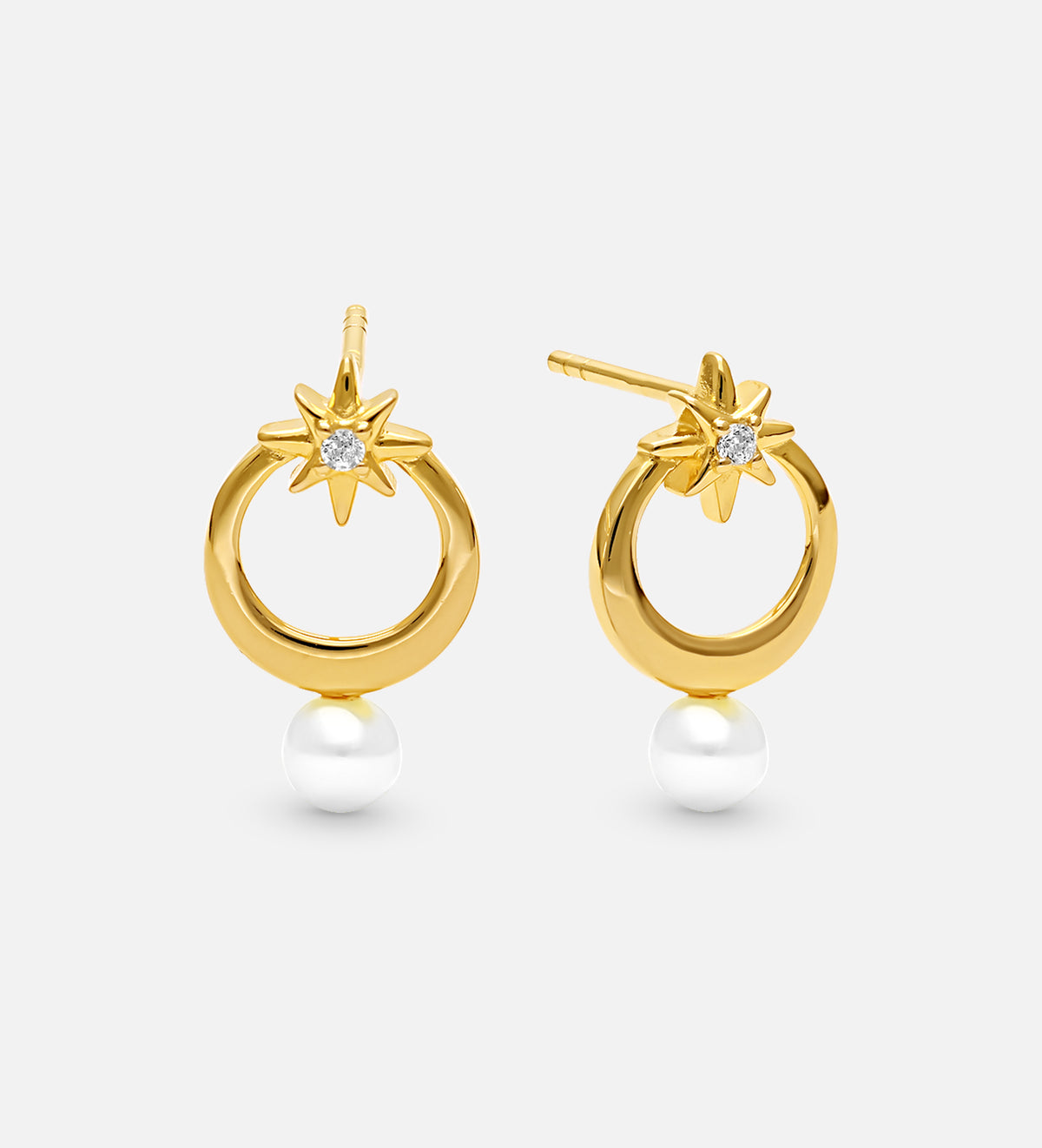 Pearl Drop Starburst Earrings in 18k Gold Plating on 925 Silver - Ash & Harry