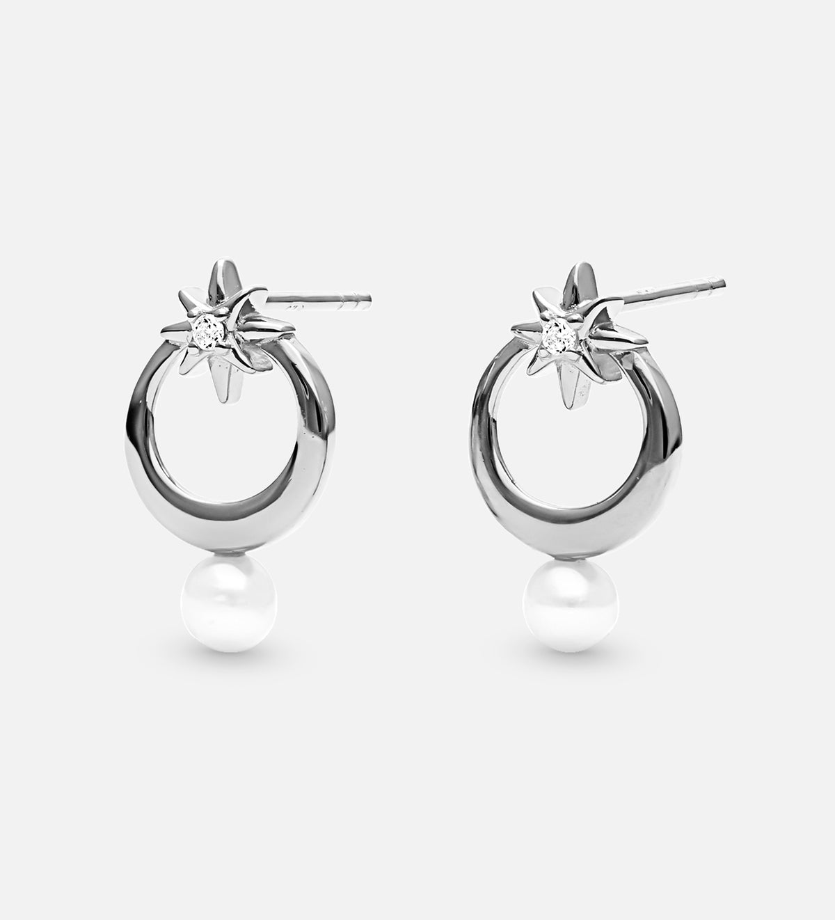 Pearl Drop Starburst Earrings in Rhodium Plating on 925 Silver - Ash & Harry