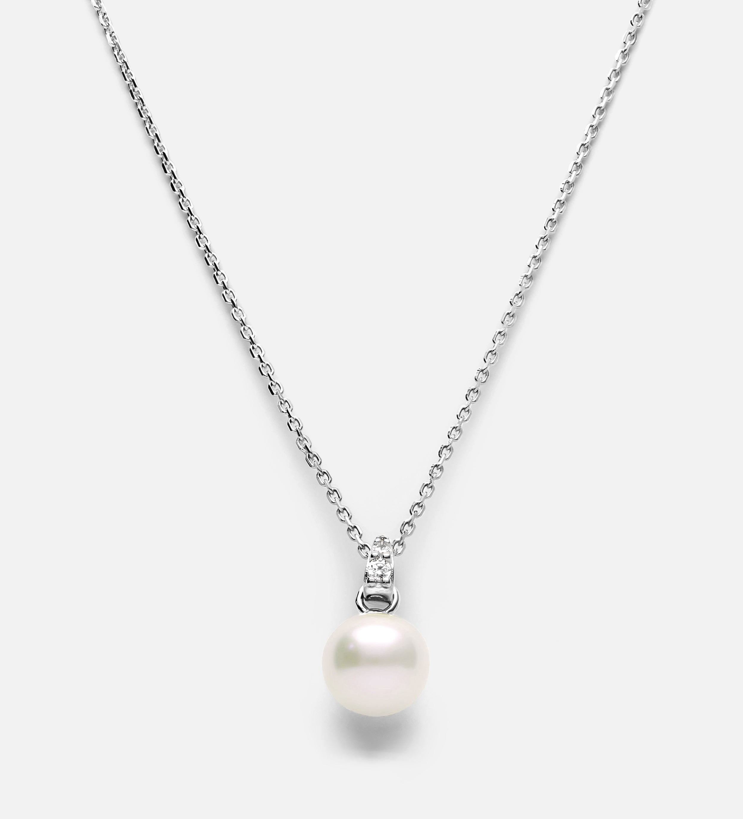 Pearl Pendant Necklace in Rhodium Plating on 925 Silver - Ash & Harry