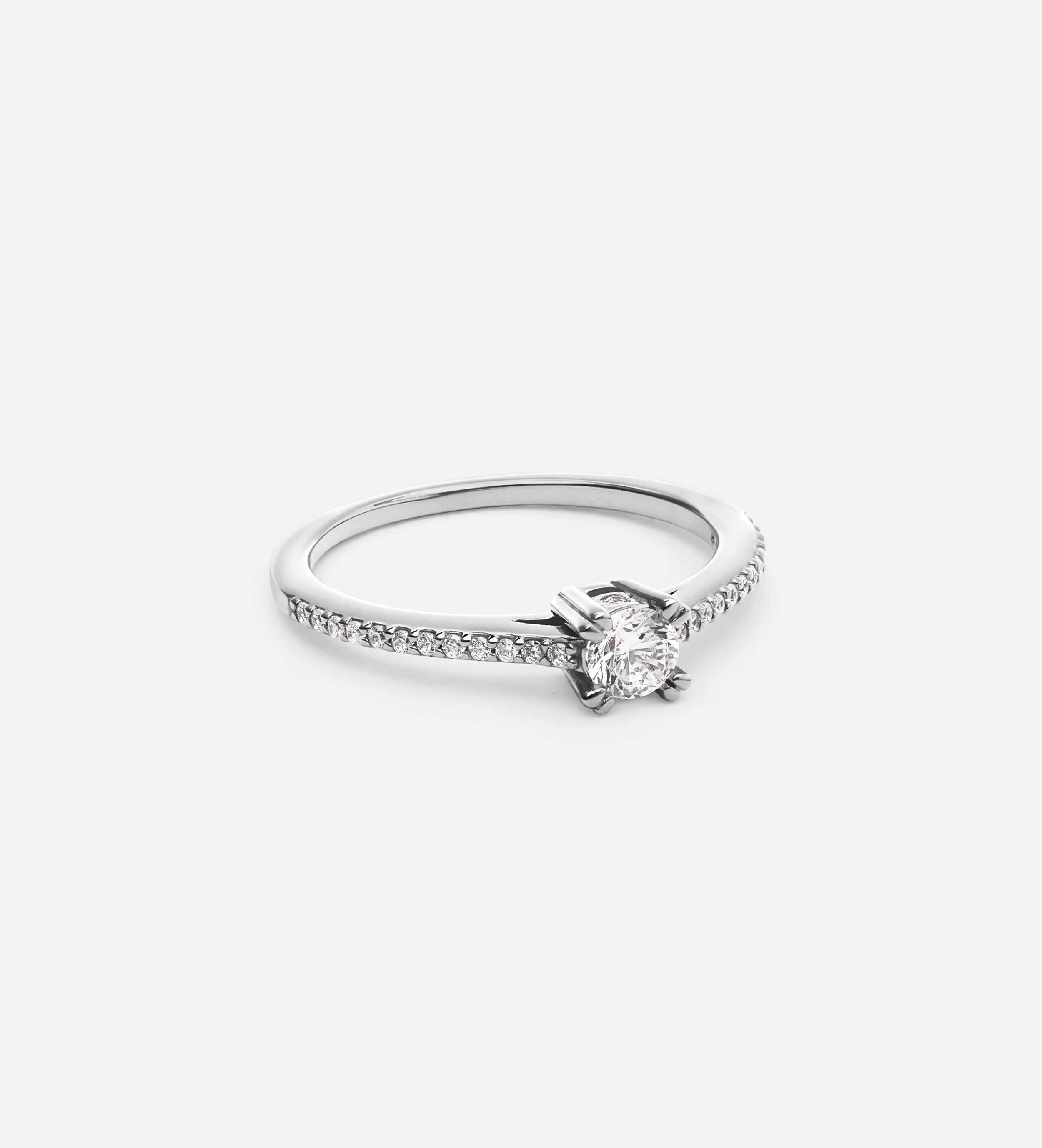 Solitaire Ring in Rhodium Plating on 925 Silver - Ash & Harry