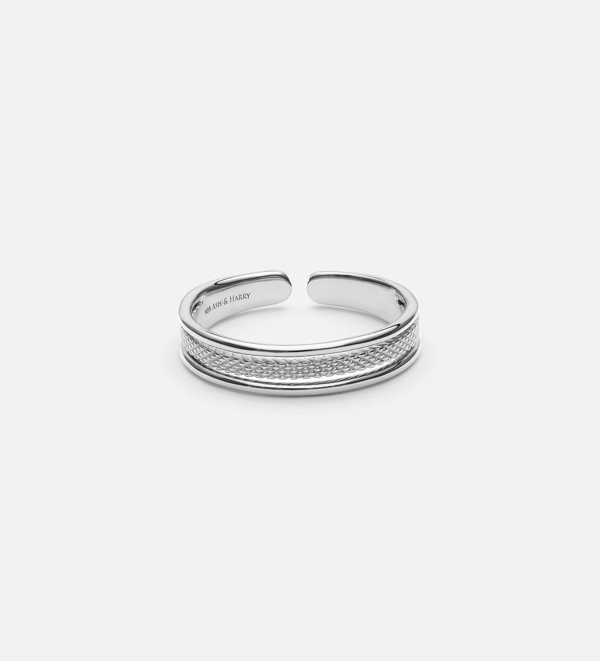 Textured Triple Stacking Ring in Rhodium Plating on 925 Silver - Ash & Harry