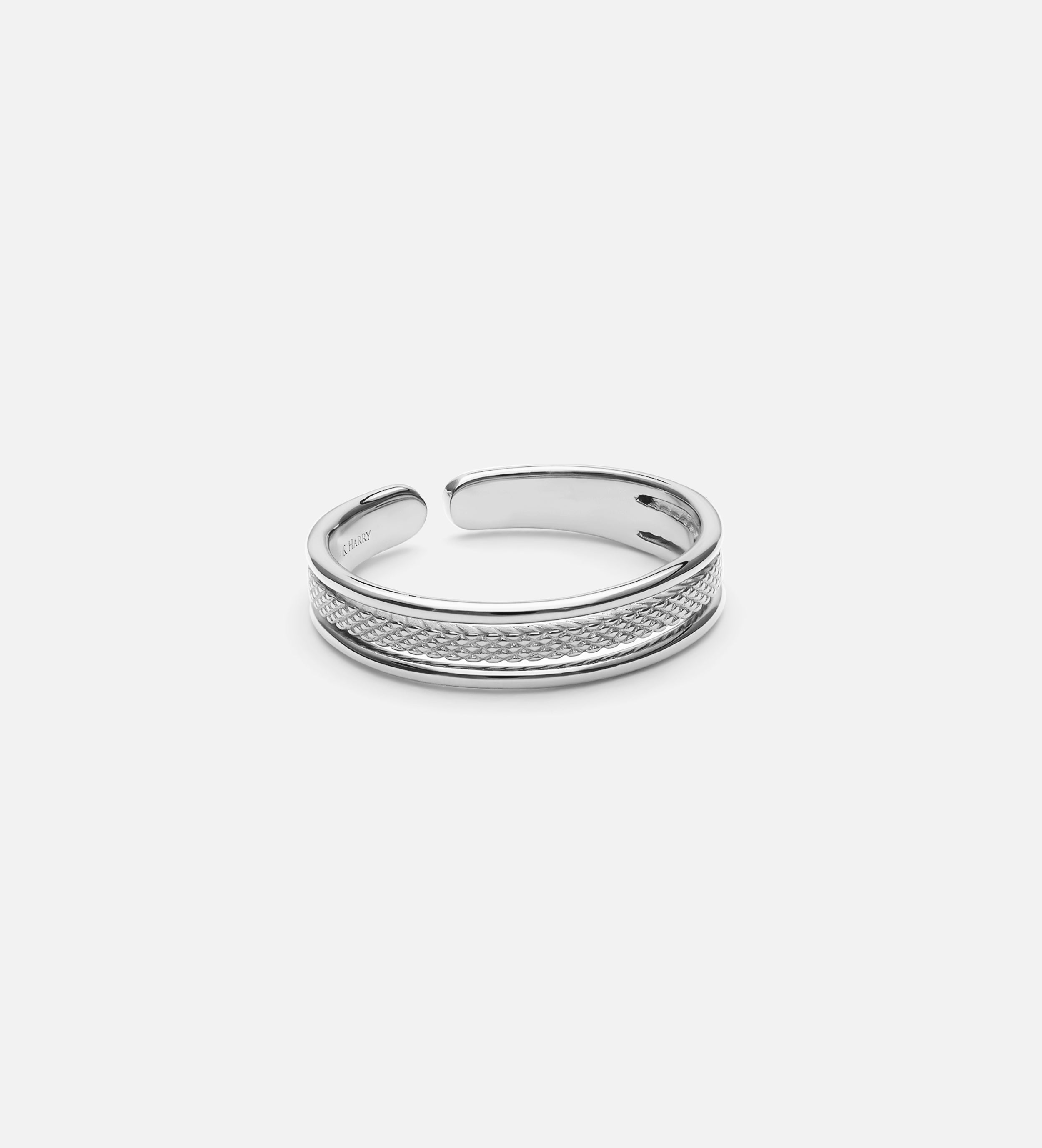 Textured Triple Stacking Ring in Rhodium Plating on 925 Silver - Ash & Harry