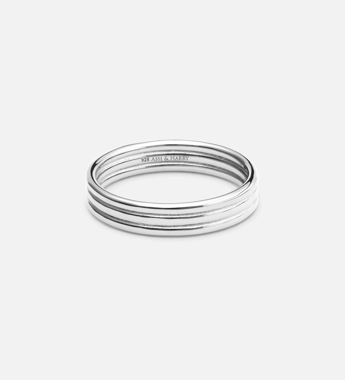 Trio Band Stacker Ring in Rhodium Plating on 925 Silver - Ash & Harry