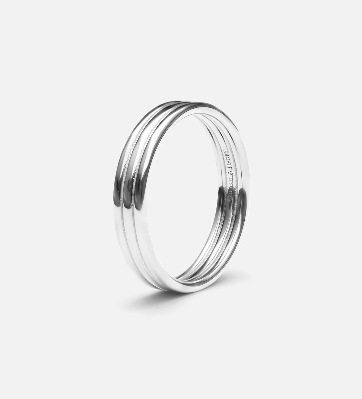 Trio Band Stacker Ring in Rhodium Plating on 925 Silver - Ash & Harry