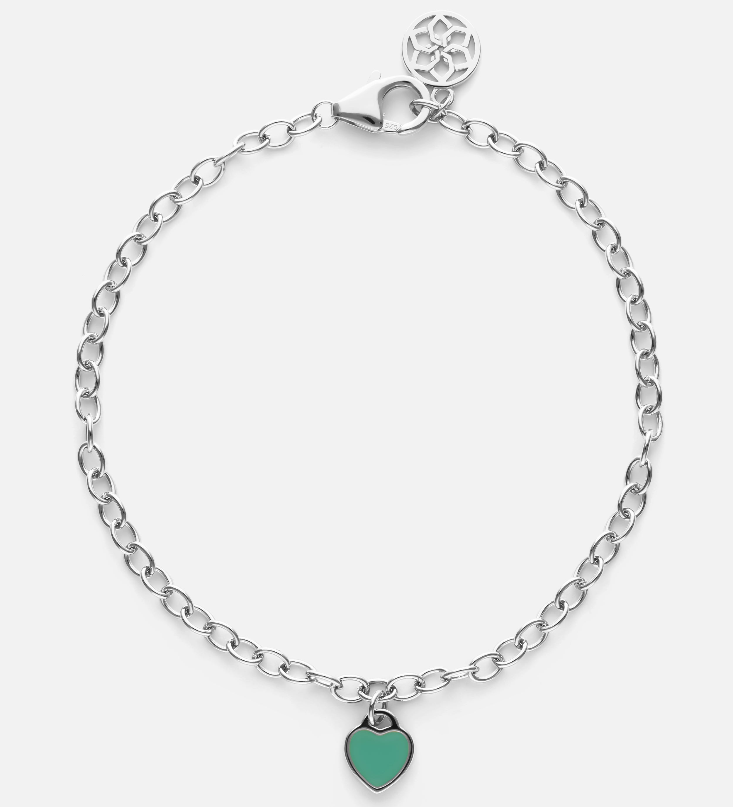 Turquoise Heart Chain Bracelet in Rhodium Plating on 925 Silver - Ash & Harry