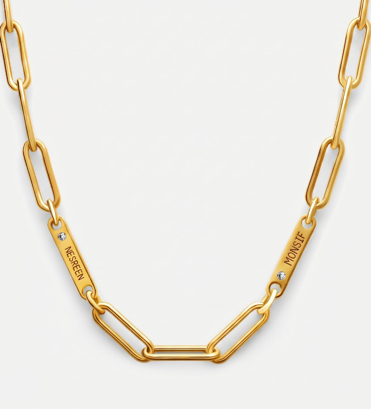 Paperclip Chain Name Necklace With Lab Diamond in 18K Gold Plating on 925 Silver - Ash & Harry