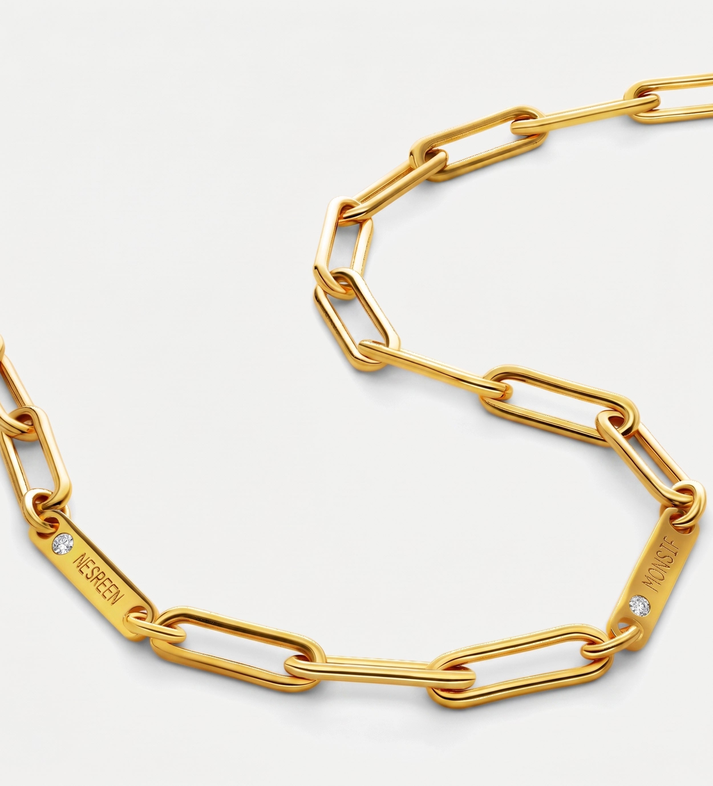 Paperclip Chain Name Necklace With Lab Diamond in 18K Gold Plating on 925 Silver - Ash & Harry