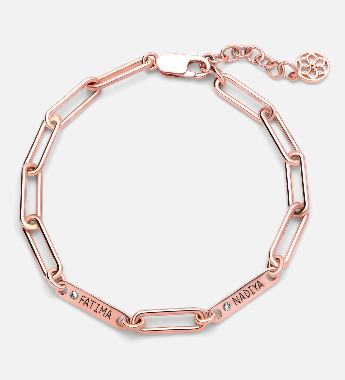 Paperclip Chain Name Bracelet With Lab Diamond in 18K Rose Gold Plating on 925 Silver - Ash & Harry