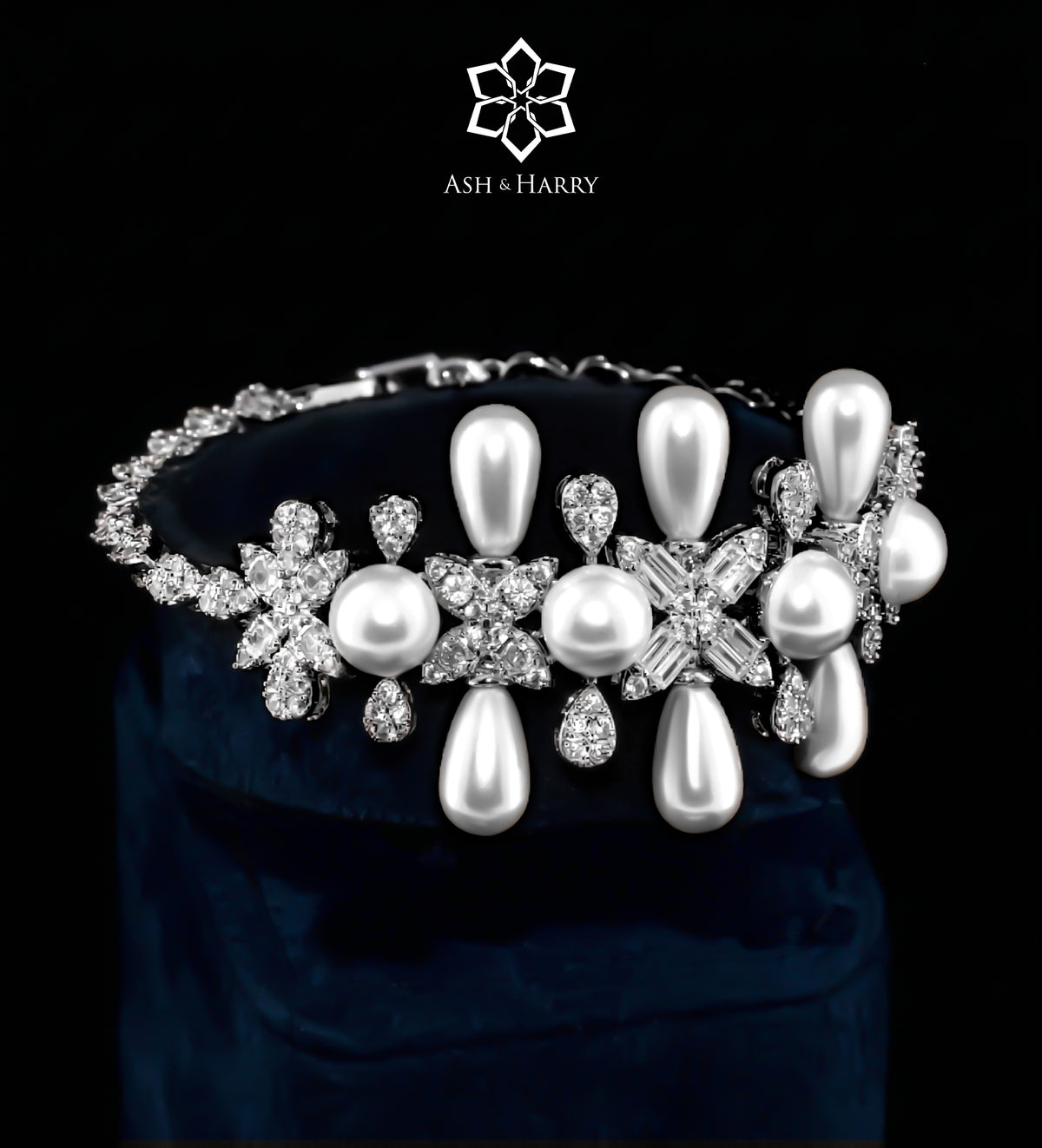 Parisa Pure White Pearl Luxury Bridal Full Set in High Quality Simulated Diamonds Rhodium Plated - Ash & Harry